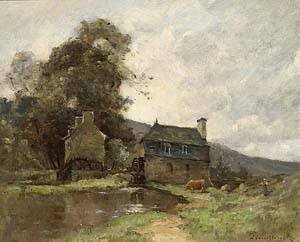 Peinture à l'huile haut de gamme Gardienne de Vache Trouillebert grand format 24x36 pouces