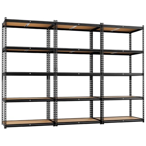 Image of LEVELEVE 5-Tier Storage Shelving Unit, Metal, for Kitchen, Garage, Laundry Room, Adjustable, 34 inch L x 16 inch W x 72 inch H, Rectangular, 3 Pack