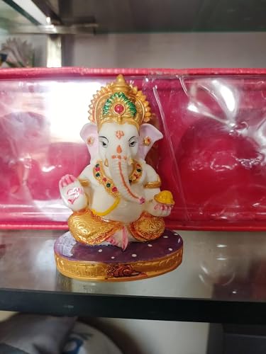 Image of Handmade Polyresin Ganesh Idol and Figurines for Spiritual Vaastu Pooja Decorative Sculpture for Puja Gifts & Decoration Items for Home Decor Showpiece (Gaddi Ganesha)