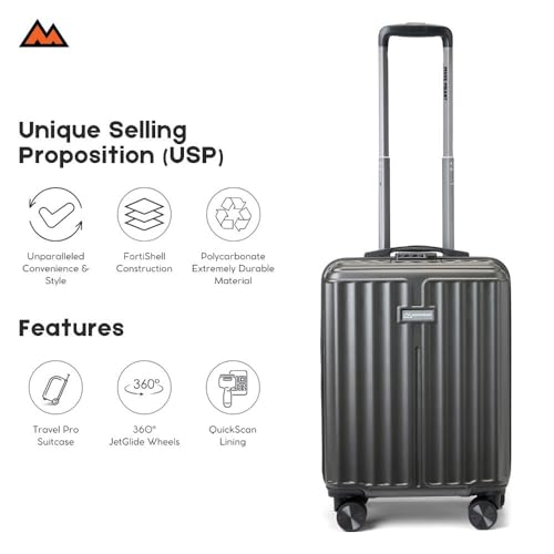 Image of MOVE-MEANT ROAMIFY Small Cabin Suitcase 55 CM 8 Wheels Number Lock Poly Carbonate Dark Grey Trolley Bag for Men & Women | 360 Degree Wheeling System Luggage | Trolley Bags for Travel