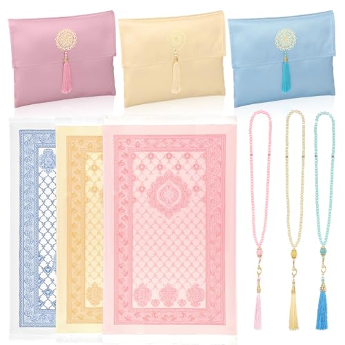 Tapete de oración musulmán 3 unidades con bag y tasbih miniatura 1