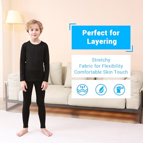 PISIQI Thermal Underwear Set for Boys Long Johns Fleece Lined Set Kids Ultra Soft Base Layer Top Bottom Warm Set for Skiing4