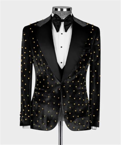 Luxury Men's Suit Velvet Tuxedo with Beads Slim 3 Piece Blazer Jacket Vest Pants Suit for Party, Prom, Wedding3