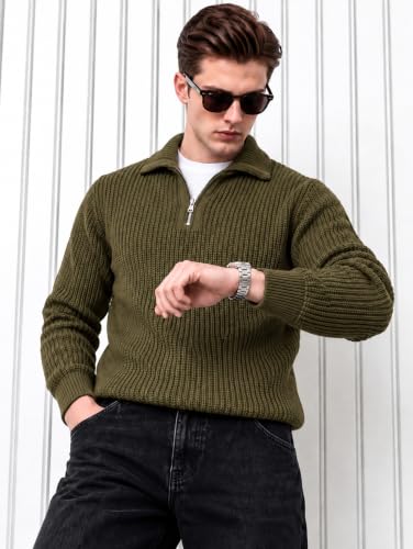 Image of Kvetoo Mens Woolen Sweater for Man Winter Quarter Zipper Knit Sweater Full Sleeve Office Wear Pullover