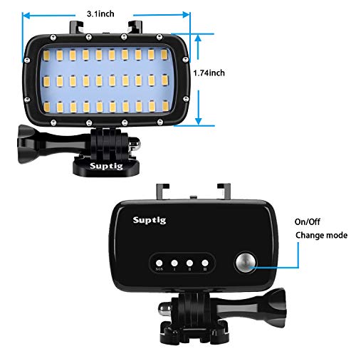 Suptig Lampe vidéo étanche à 30 LED Compatible avec Gopro Hero 10 Hero 9 Hero 8 Hero 7 Hero 5 Hero 6 Hero 4 et appareils Photo Reflex Canon Nikon Sony Olympus Étanche 55 m