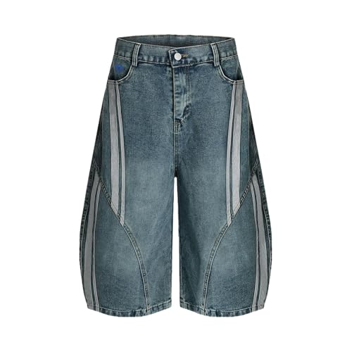 Jeans Barrel Hombre Y2K Lavado Rayas Jeans Hombre Ajuste Suelto Streetwear para Skater Pierna Ancha Denim Barrel Pantalón Baggy(Blue,X-Large)