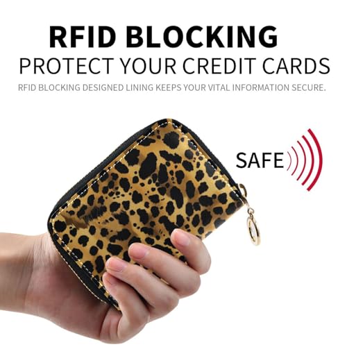 Brown Leopard Print Women’s Zippered Card Case Palm-Sized PU Leather Wallet with RFID Protection Full Zip Design Holds Cards Coins & Cash for Everyday or Travel Use2