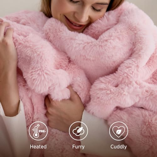 Image of Bedsure Soft Bubble Faux Fur Heated Blanket Electric Throw XL, Tie-dye Pink