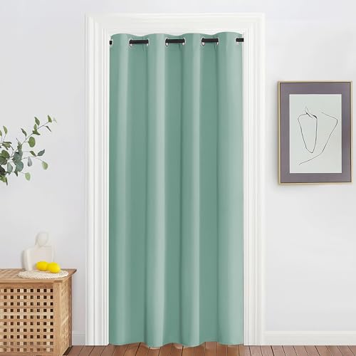 NICETOWN Blackout Doorway Curtain Drape 78 inch Long - Grommet Noise Reducing Thermal Insulated Solid Modern Window Treatments for Bedroom Closet (1 Panel, 52 x 78 Inch, Aqua Blue)
