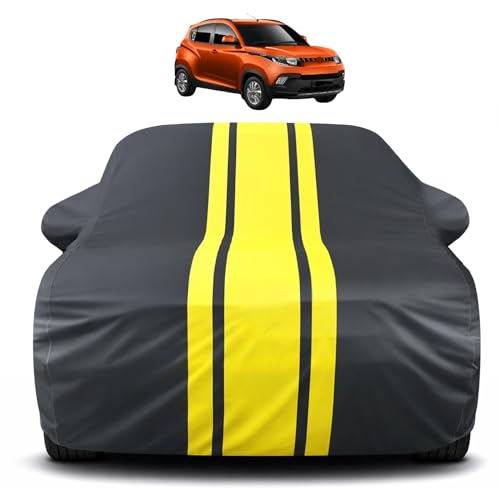 Image of Auto Hub Car Cover Compatible with Mahindra KUV100 with Mirror Pocket, Soft Cotton Lining, KUV100 Car Cover Waterproof - Yellow-Black