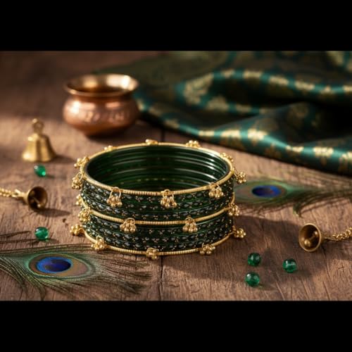 Image of Kashmiri Ghangharoo Glass Bangle Set for Women| Light Weight Bangles | Traditional Transparent Fancy Glass Chudi Set for Wedding, Party|Set Of 16(12 Glass + 4 ghungroo bangles)