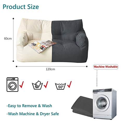 Hwoek Double Sofa Bean Bag Chair Cover(No Filler), Premium Cotton And Linen Extra Large Sack Bean Bag Cover For Adults And Kids,Green + Dark Gray #TOP4