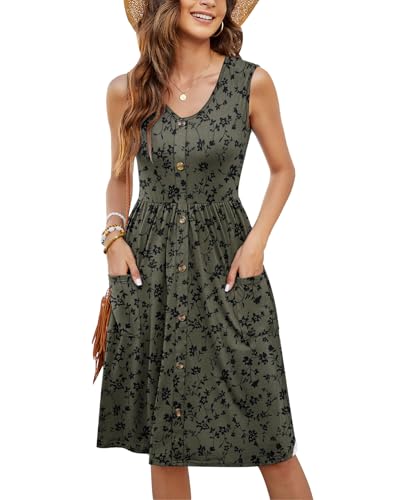 Image of MOLERANI Women Summer Dresses Sleeveless Casual Loose Swing Button Down Midi Dress with Pockets