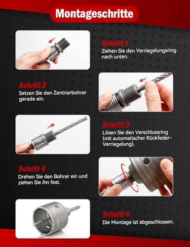 KAFUWELL Bohrkrone 68mm SDS Plus mit Schnellkupplung 110mm, Steckdosenbohrer für Unterputz, Steckdosen Lochbohrer Kernbohrer, Hammerschlagfest Dosenbohrer 68mm für Mauerwerk Beton Ziegel