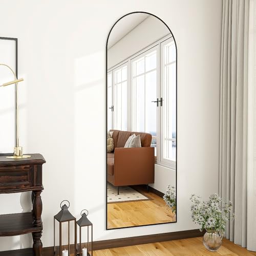 OGCAU Floor Full Length Mirror, 56"x20" Black Arched Full Body Mirror, Floor Mirror, Hanging or Leaning, Standing, Wall Mounted with Aluminum Frame for Bedroom Living Room