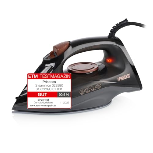 Princess Dampfbügeleisen - 2 600 W - Wassertank: 220 ml - Selbstreinigungsfunktion - Keramiksohle - Vertikaler Dampf - Kontinuierlicher Dampf 25 g/min - Dampfstrahl 80 g/min - 322890