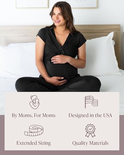 Image of Kindred Bravely Davy Maternity and Nursing Pajama Set, Postpartum Sleepwear | Soft breathable breastfeeding sleepwear with pull-down access, pockets, comfortable stretchy waistband, pregnancy and beyond