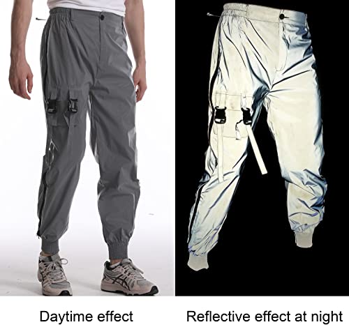 LZLRUN Men Rave Reflective Pants Breathable Zipper Fluorescent Trousers Casual Harajuku Night Sporting Jogger2