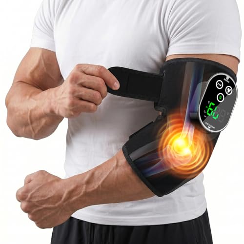 Welcozoon Elbow Massager with Heat Therapy Cordless Electric Tennis Elbow Relief Rechargeable Vibration Massage Wrap for Elbow Pain Adjustable Temperature and Timer Gift for Men Women Parents