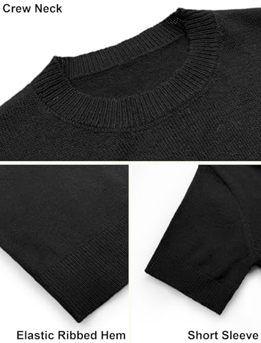 Image of Libsorge Womens Cropped Short Sleeve Sweater Fall 2025 Crewneck Sheer Knit Tops - Lightweight, Thin, Crop, Slim Fit