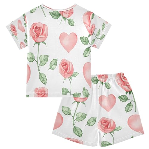 senya Short Sleeve Pajamas Sets Summer Cotton Sleepwear Heart Rose Watercolor2