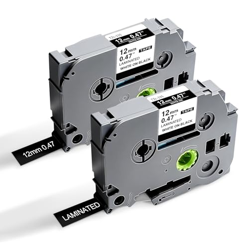 Tze-335 TZe335 Work for Brother P Touch 1/2' White on Black Label Maker Tape Compatible with Brother P Touch TZ TZe Tape 12mm 0.47 Laminated Black with P-Touch PT-H110 PT-D210 PT-D400 PT-D600,2-Pack