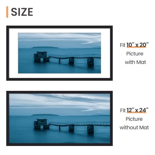 Image of upsimples 12x24 Picture Frame, Display Pictures 10x20 with Mat or 12 x 24 Without, Wall Hanging Poster Frames, Black, 1 Pack