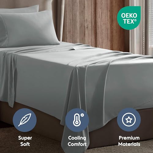 Image of Nestl Twin XL Bed Sheet Set - Light Grey - 3-Piece Deep Pocket | Instantly Soft, Night-One Ready (No Wash Required). Fits 16-Inch Deep Pockets, 360-Degree Elastic Grip