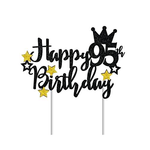 Happy 95Th Birthday Cake Topper, Black Glitter Star 95 & Fabulous Birthday Cake Pick For 95Th Birthday Anniversary Party Cheers To 95 Cake Decorations Supplies #TOP5