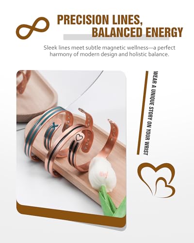 Image of Jecanori Copper Magnetic Bracelets for Women, 99.99% Pure Copper Double Love Lines Bracelet，Black Copper Gifts for Him Her