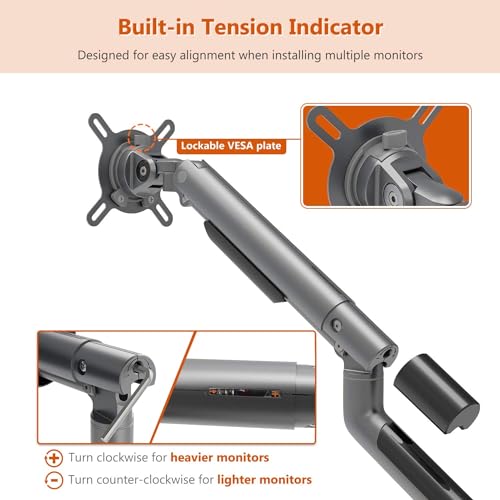 Image of Artikel Single Monitor Desk Mount | Adjustable Heavy Duty Monitor Arm | VESA Mount with C Clamp & Grommet Mounting Base | Computer Monitor Stand (Grande Metallic, Single)