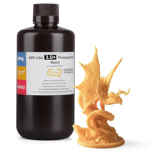 Image of ELEGOO ABS-Like Resin 3.0+, Upgraded 3D Printer Photopolymer Resin, Higher Heat-Resistance Fast Curing High Precision Non-Brittle, Yellow 1000g