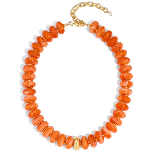 TENTMENTISE Chunky Necklaces for Women - Orange Beaded Necklace for Women Chunky Colorful Gold Plated Trendy Orange Choker Necklaces Womens Summer Beach Boho Jewelry Gifts for Vacation Holiday