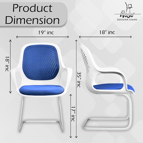 Image of ROSE Zaria | 3 Years Brand Warranty | Ergonomic mesh mid-Back Office Chair, Perfect for Study, Work from Home, revolving, Rolling Computer Desk Chair (White & Blue, Visitor)
