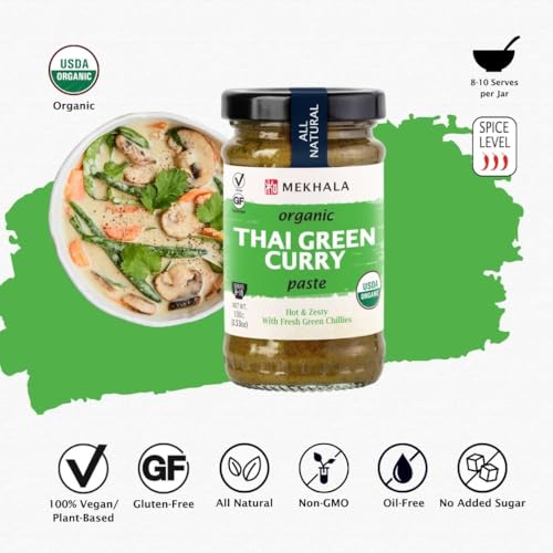 Mekhala Organic Thai Green Curry Paste. VEGAN. GLUTEN-FREE. NO ADDED SUGAR. Versatile. HOT (3.53oz)