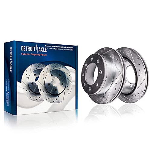 Image of Detroit Axle - 4WD Front Brake Kit for 1999-2004 Ford F-250 Super Duty | F-350 Super Duty 2000-2005 Excursion Drilled & Slotted Brake Rotors and Ceramic Brake Pads Replacement 13.03 inch inch Rotors