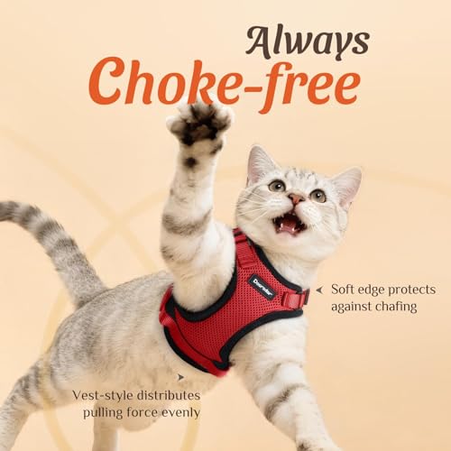 Image of Dooradar Cat Harness and Leash Set, Escape Proof Safe Adjustable Kitten Vest Harnesses for Walking, Easy Control Soft Breathable Mesh Jacket with Reflective Strips for Cats, Red, S