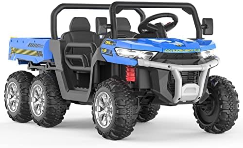 Hetoy Ride On Dump Truck for Kids Ride On Car with Remote Control Electric UTV Vehicles with Electric Dump Bed, 4WD Power Ride-on 6 Wheels Ride On Toys for Boys Girls (Blue)