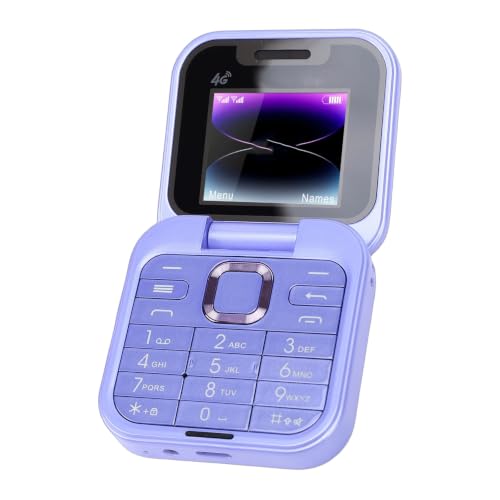 Erchineko 4G LTE Flip Phone, 1.77 Inch Screen, 128 + 48MB Storage, Dual SIM Dual Standby, with Bluetooth MP3 FM, One Click Dialing, Unlocked Cell Phone for Seniors, 1000mAh (Purple)