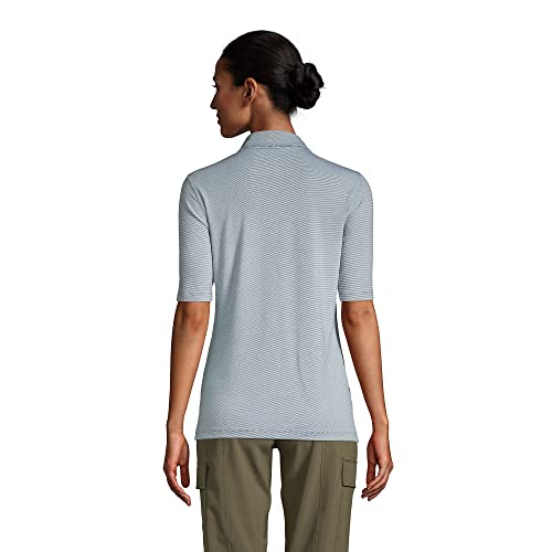 Lands' End Womens Moisture Wicking Upf Sun Elbow Sleeve Zip Front Polo Shirt Washed Olive Green Pinstripe Plus 1X #TOP1