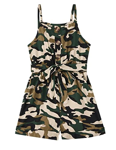 Huanye Girl's Sleeveless Halter Side Pockets Romper Jumpsuit, Camouflage, 5-6Y #TOP18