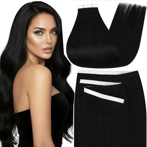 Image of Moresoo Jet Black Genius Tape Weft Human Hair Extensions 20 Inch 75g 2Pcs