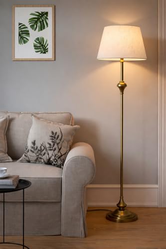 Image of Divine Trends Royal Brass Antique Finish Gold Floor Lamp Standing 5Ft Height with Off White Lampshade 16 Inches - Led Bulb Included Pack of 1