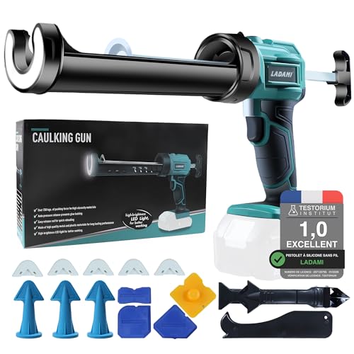 LADAMI Presse à cartouche sans fil compatible avec Makita 18 V, pour batterie Einhell, pour batterie Bosch, avec lumière LED, 4 vitesses réglables, pistolet...