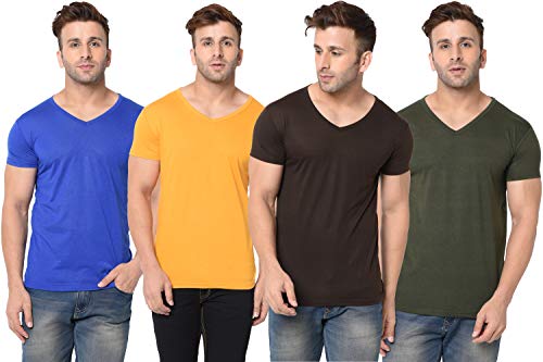 Image of Men's Half Sleeve Cotton V Neck T-Shirt (Pack of 4)