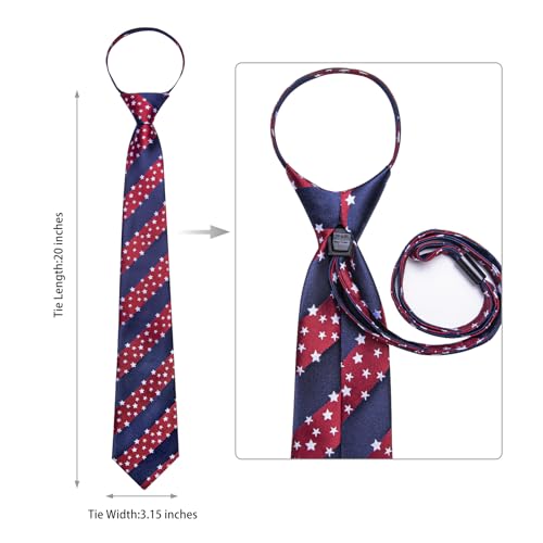 Image of DiBanGu Silk Zipper Ties for Men,Paisley Solid Plaid Pre-tied Tie and Pocket Square Cufflinks Set Formal Adjustable Necktie