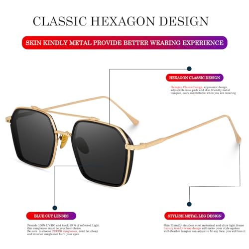 Image of CREEK Unisex Full Rim Hexagonal Branded and Stylish Sunglasses | 100% UV Protected | Men & Women | Medium | CH S1145-Pack of 1