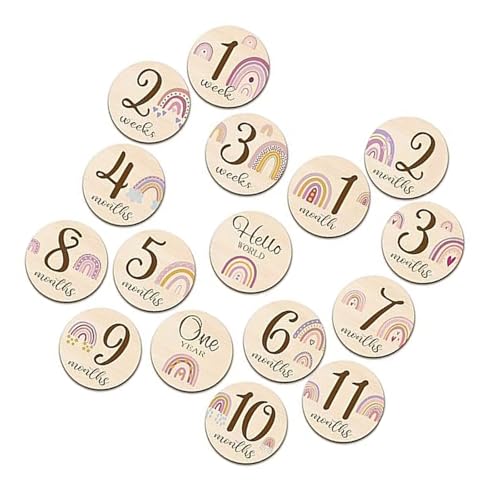 天然木の赤ちゃん月カード 愛らしい動物柄デザイン 新生児の写真と成長追跡 木製ベビー月カードセット