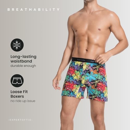 Expertoftio Cotton Boxers for Men Loose Fit Men's Underwear Boxer Shorts Soft Mens Boxer Pack, Breathable, Button Fly, Knit, Moisture Wicking, Comfortable, Tagless, Wide Leg, Kintted, Colorful — view 4