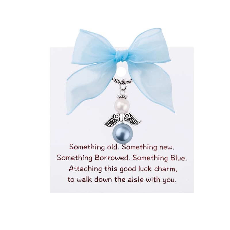 ShiQiao Spl Bridal Bouquet Accessory Gifts for Bride Wedding Blue Angel Charm with Card Something Blue Angel Charm for Women Bridal Shower Gifts for Daughter Sister Best Friend